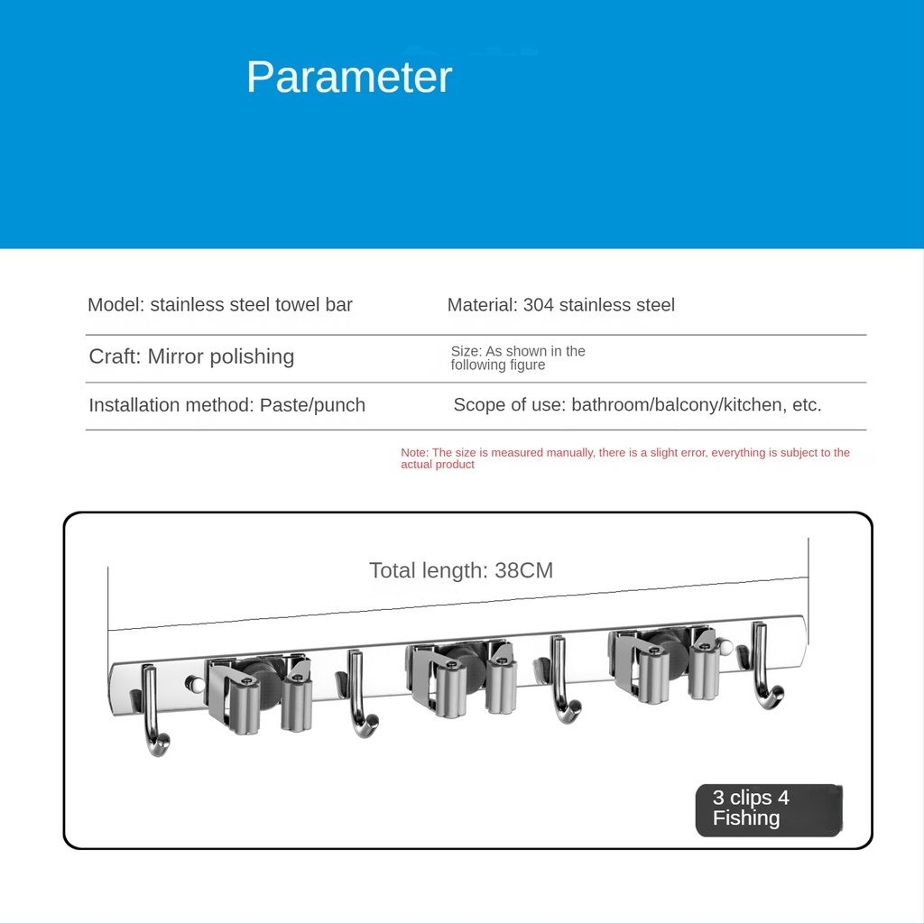Móc kẹp giữ cây lau nhà chổi XINKUNLON dán tường chịu lực tốt chống thấm nước đa năng tiện lợi