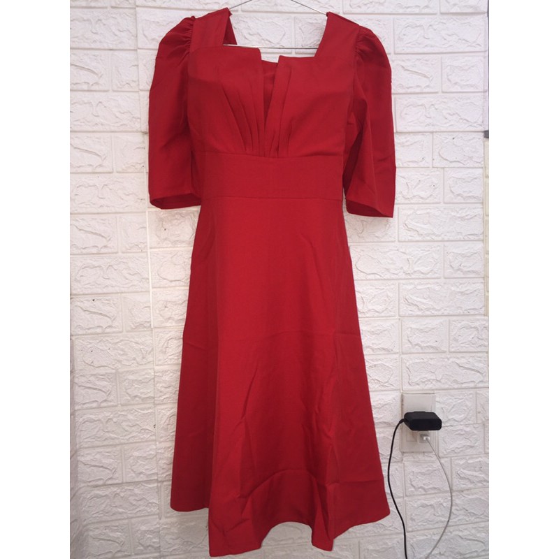 Đầm đỏ xếp ly ngực tay lỡ phồng size 40-72kg💕hàng y hình + video💕 | BigBuy360 - bigbuy360.vn