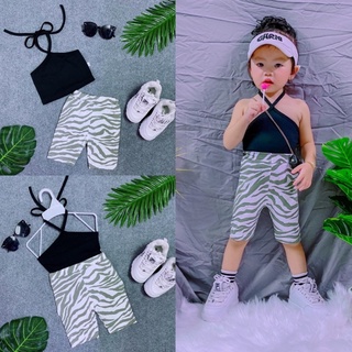[Giảm Giá] Bộ Đồ Hai Dây Màu Quần Ngố Bé Gái Thể Thao Chất Thun Cotton 4 Chiều Co Dãn