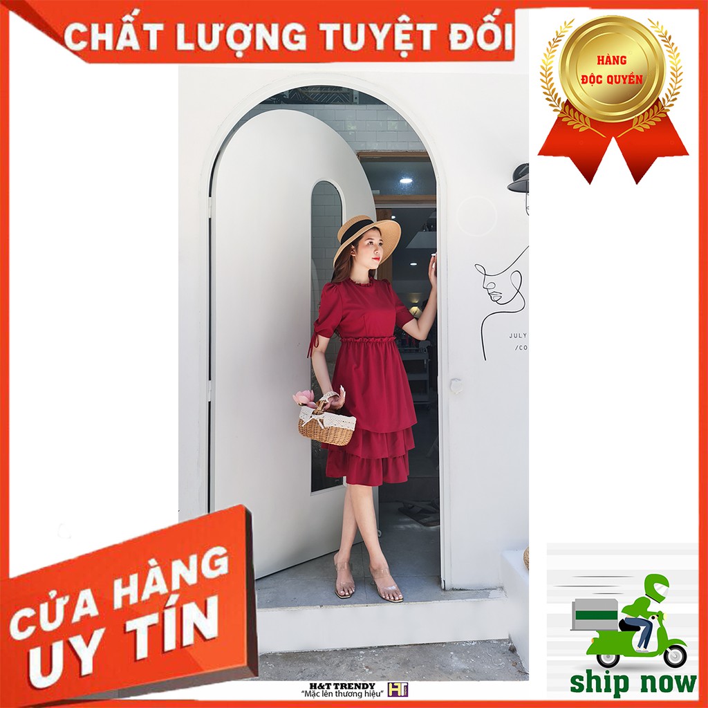 [Hình Thật 100%] Đầm Tầng Bánh Bèo Công Sở Điểm Nhấn Vi Cá Bo Viền Cổ Lụa Cotton Mềm Mại Thiết Kế Hai Lớp Dầy Dặn