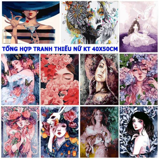 Tổng hợp tranh số hóa THIẾU NỮ [40x50cm] có khung căng sẵn