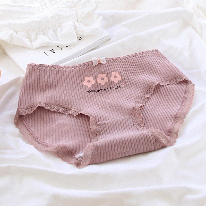 Quần Lót Nữ - Set Cotton gân tăm Hoa đào viền ren DAN STORE MÃ C874
