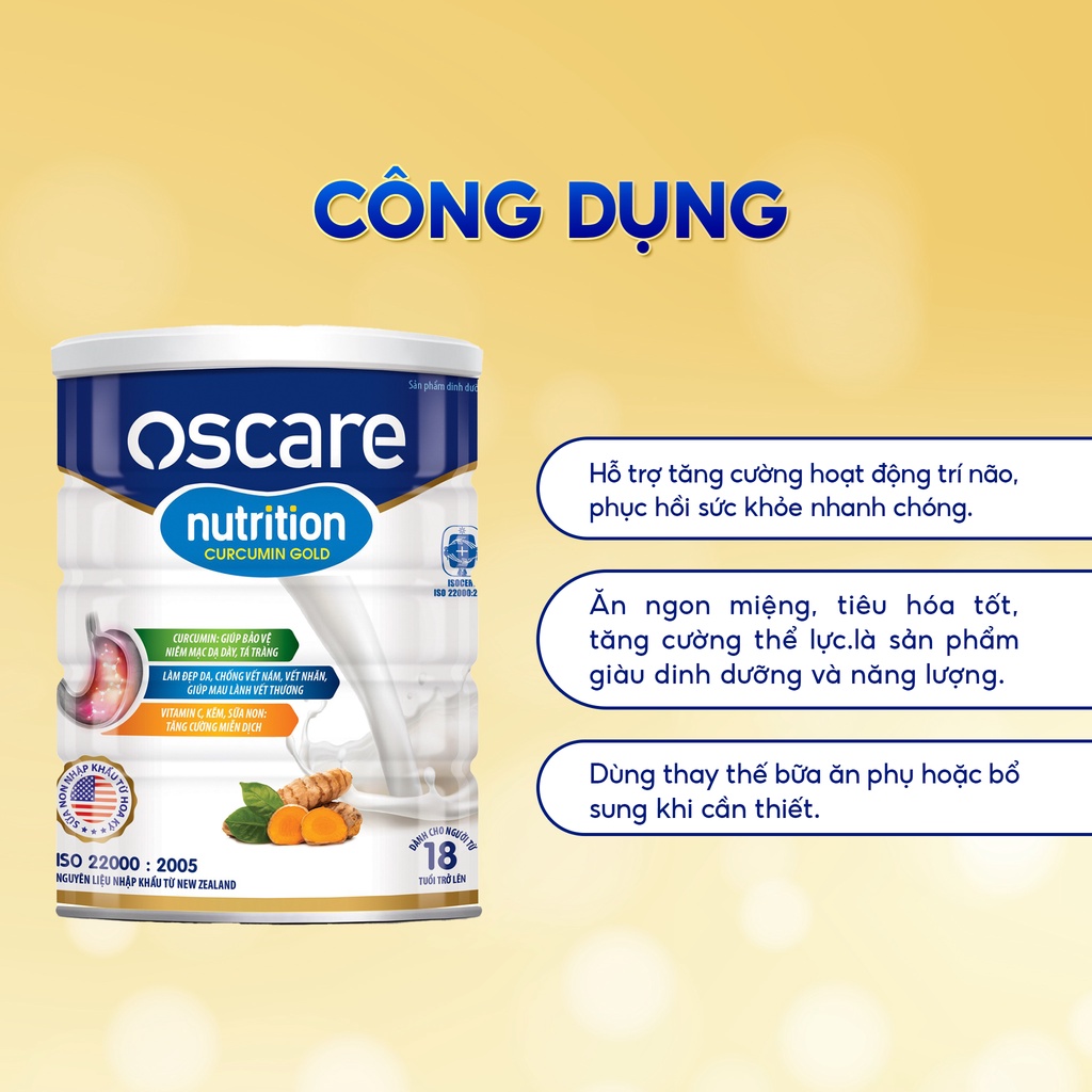 Sữa Bột Dành Cho Người Sau Phẫu Thuật, Dạ Dày OSCARE Nutrition Curcumin Gold Từ 18 Tuổi Trở Lên 900g