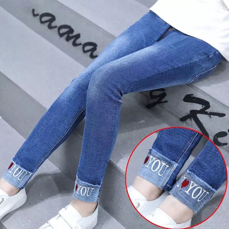 Quần Jeans Dài Thời Trang Xuân Thu Cho Bé Gái