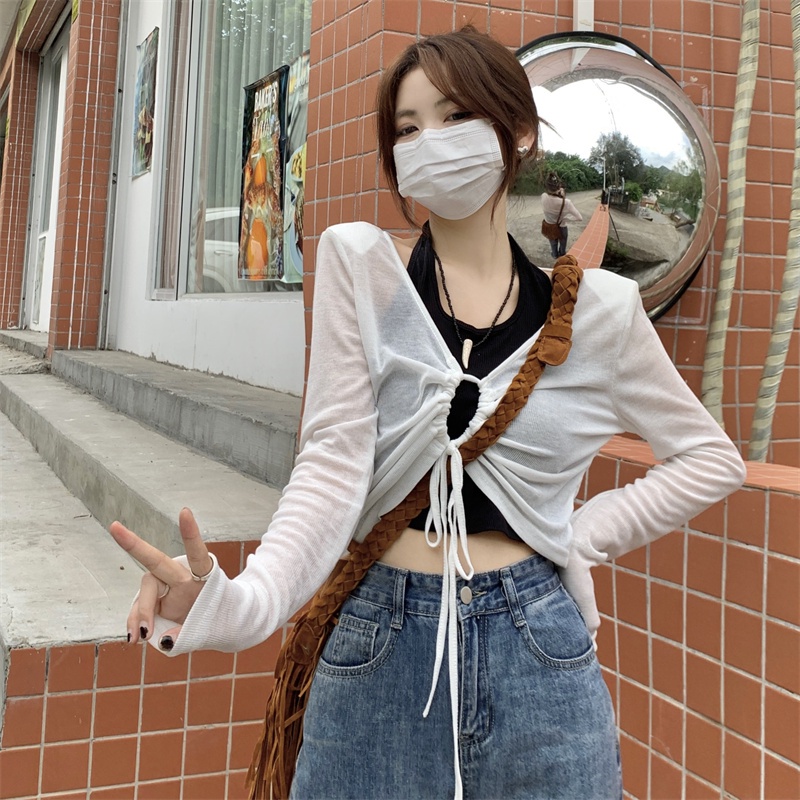 Áo Sơ Mi Tay Dài Chống Nắng Vải Lụa Lạnh Mỏng Màu Trơn Thời Trang Mùa Hè Phong Cách Hàn Quốc Cho Nữ