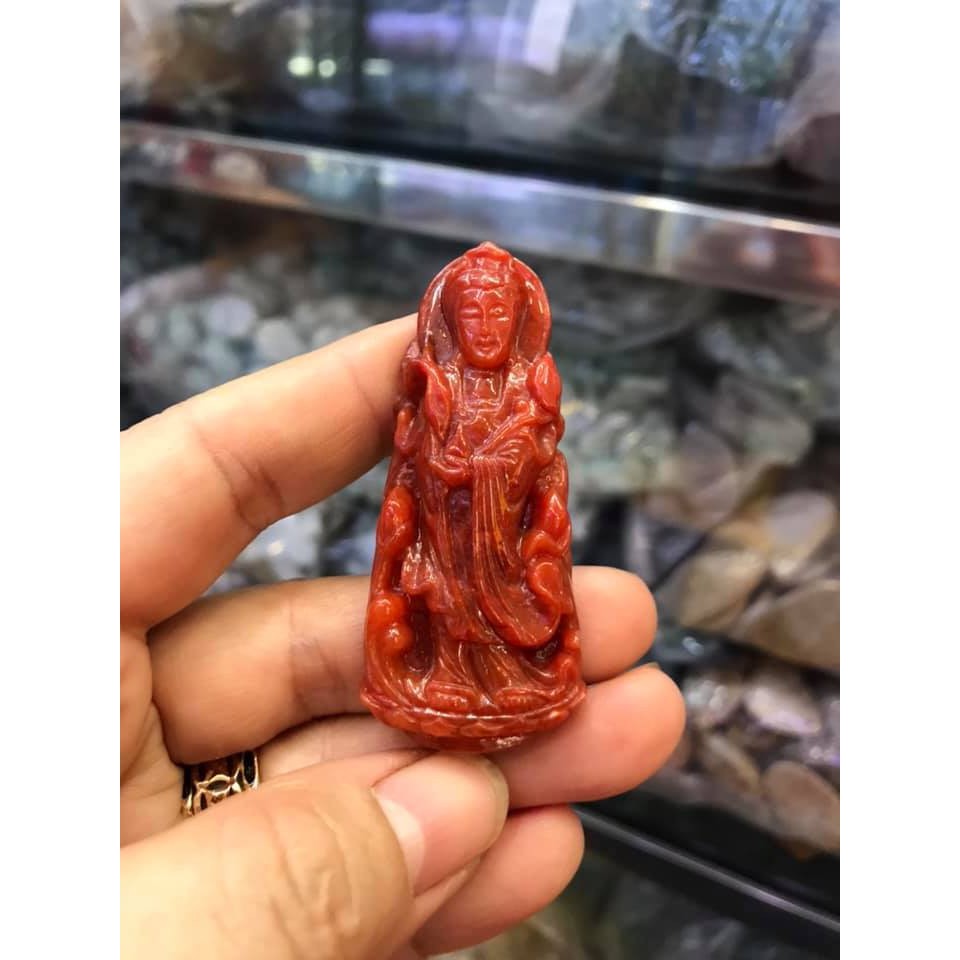 MẶT DÂY CHUYỀN PHẬT BÀ QUAN ÂM ĐÁ HUYẾT THIÊN NHIÊN MẪU MD02