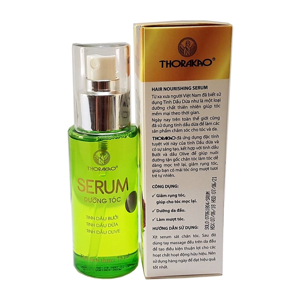 Serum nuôi dưỡng và phục hồi tóc hư tổn Thorakao - Giúp tóc mọc nhanh từ bưởi, dầu dừa, olive 75ml