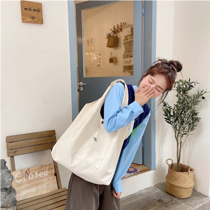 Túi tote vải canvas đeo vai thời trang giá rẻ họa tiết dễ thương