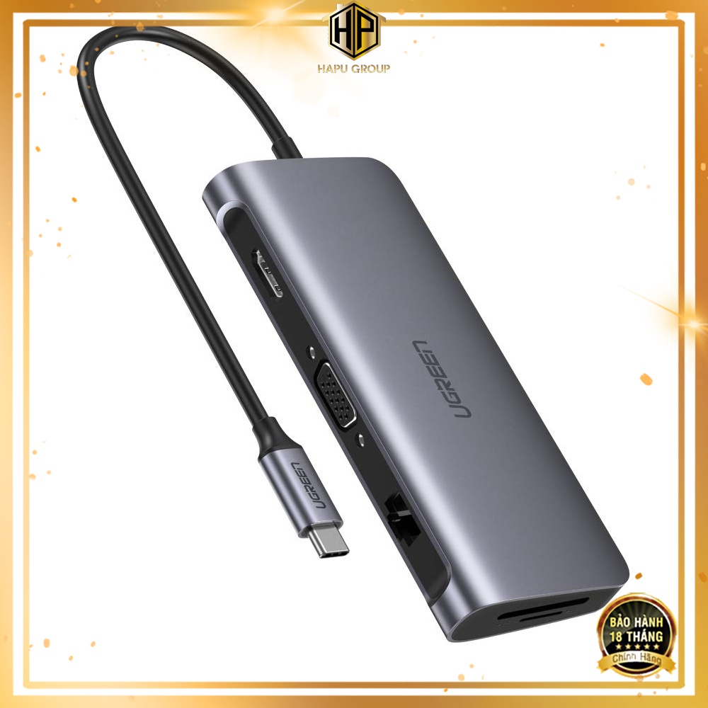 Cáp chuyển đa năng USB Type C to HDMI, VGA, Lan, USB 3.0, USB C hỗ trợ sạc Ugreen 60557 - Hapugroup