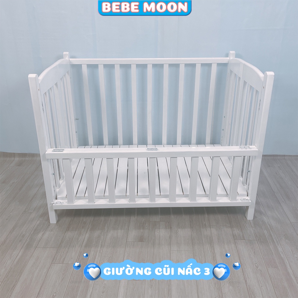 [Có Combo] Cũi Cho Bé Chất Liệu Gỗ Quế Màu Trắng [120x80x85] BH 24 Tháng BeBe Moon