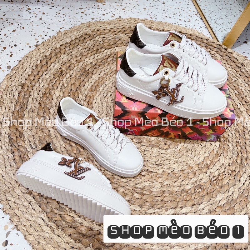 Giày thể thao spsl trắng móc khoá stick vân chìm gót nâu fullbox