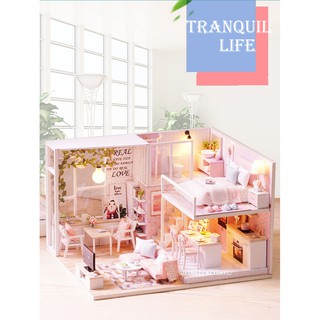 Nhà búp bê DIY TRANQUIL LIFE có nội thất, đèn LED Tặng KHUNG MICA + CÓT NHẠC + DỤNG CỤ