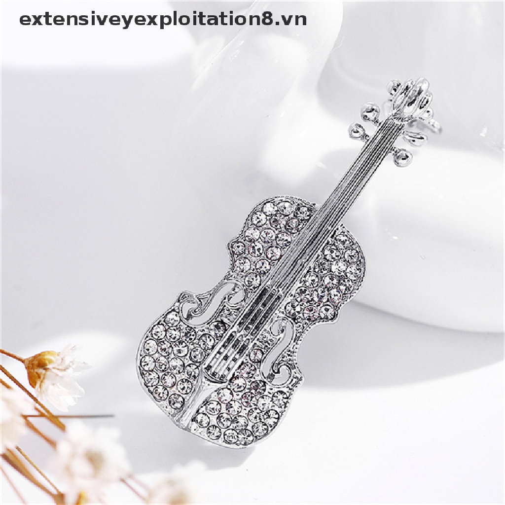 Ghim Cài Áo Mạ Vàng / Bạc Hình Đàn Violin Đính Đá Pha Lê Thời Trang
