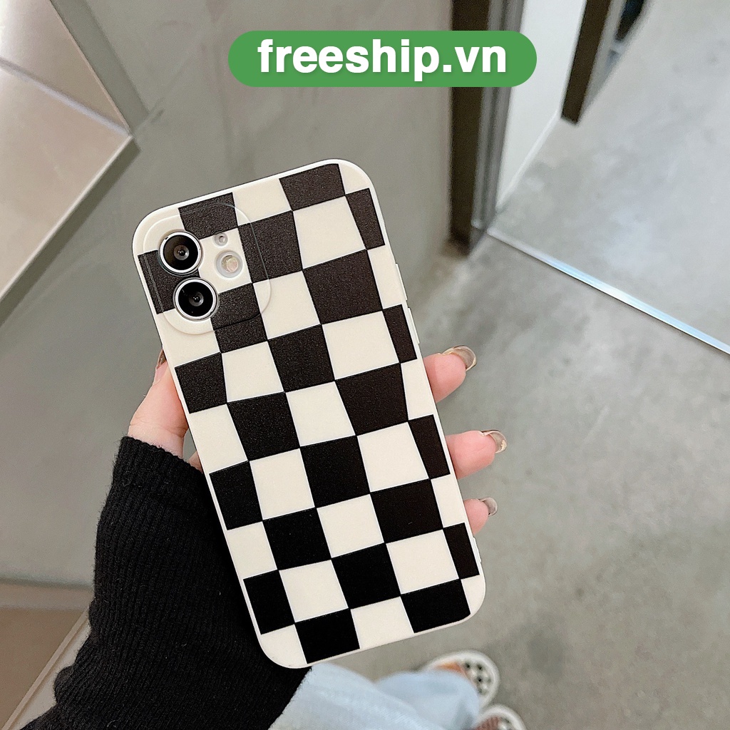Ốp lưng iphone cạnh vuông Caro đen trắng cho 6/6s/6splus/7/7plus/8/8plus/x//xs/11/12/pro/max/plus/promax e184