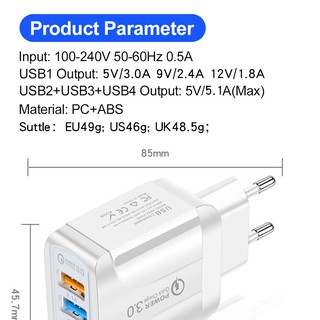 Củ Sạc QUICK CHARGE 3.0 - 3 CỔNG USB 3.1A 2.1A