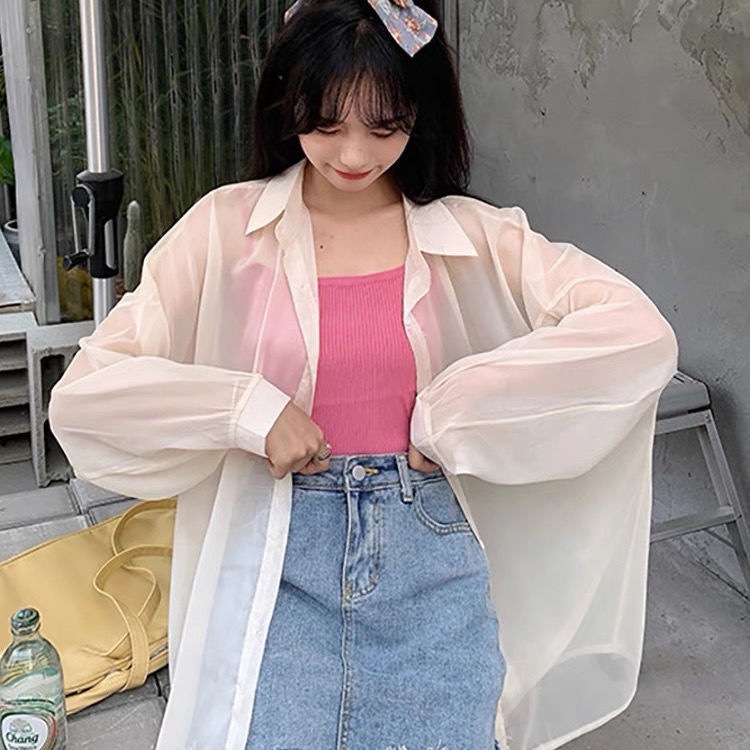 Áo Khoác Sơ Mi Chiffon Mỏng Tay Dài Màu Trơn Phong Cách Thời Trang Mùa Hè Mới Dành Cho Nữ AT1062