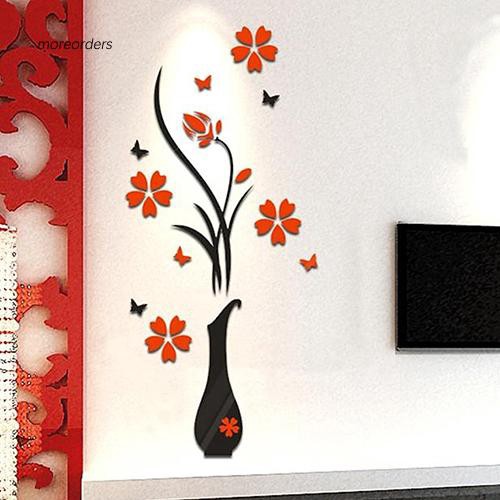 Set giấy dán tường 3D họa tiết bình hoa đỏ bắt mắt dùng để trang trí nội thất nhiều 40cm x 80cm