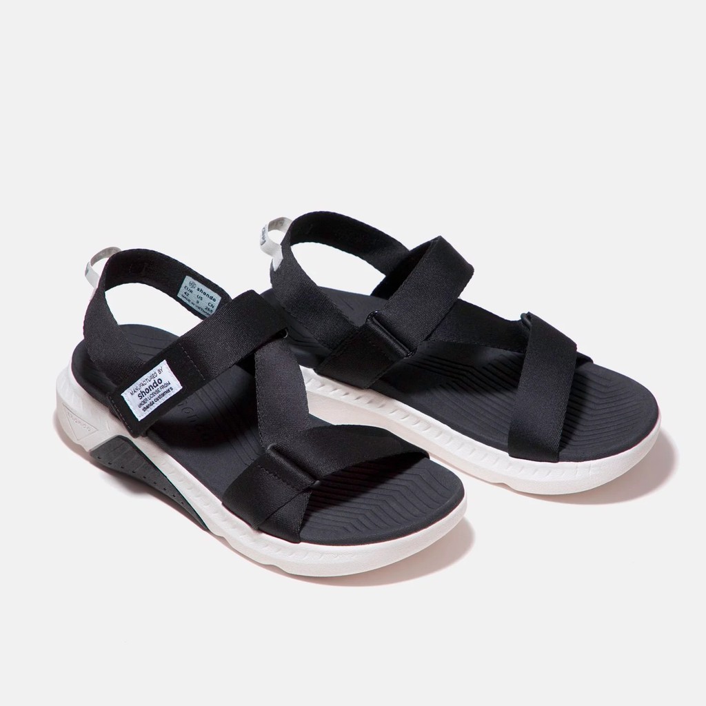 Giày sandal Shondo F7 nam nữ đi học đế cao đen trắng F7R0010