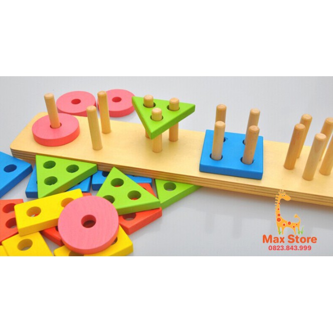 [Ảnh Thật kèm Video] Đồ chơi gỗ Montessori thả cọc hình học màu sắc