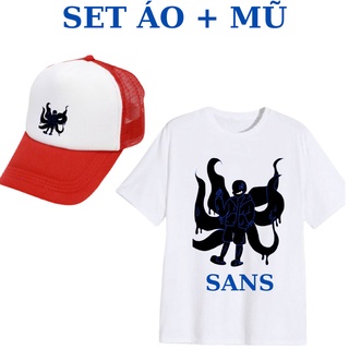 Set Áo thun nightmare sans bé trai, bé gái, Mũ lưỡi trai Sans siêu ngầu trẻ em, đủ size áo người lớn, trẻ em