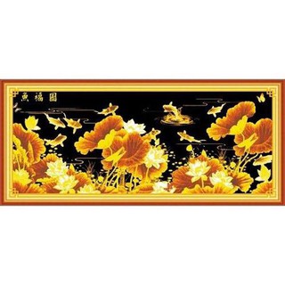 Tranh thêu chữ thập cá Cửu Ngư Quần Hội . Kích thước:205x85cm
