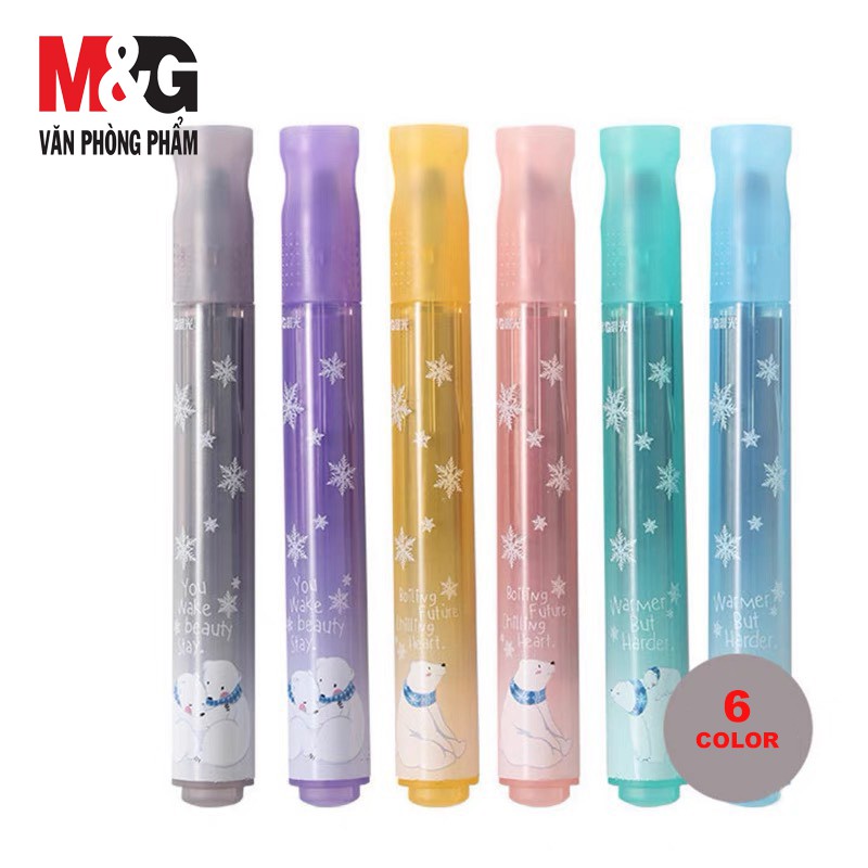 Bút Dạ Quang M&amp;G màu vàng ,thân tam giác, có hình Gấu &amp; Hoa tuyết -AHMV7607G-1 cây