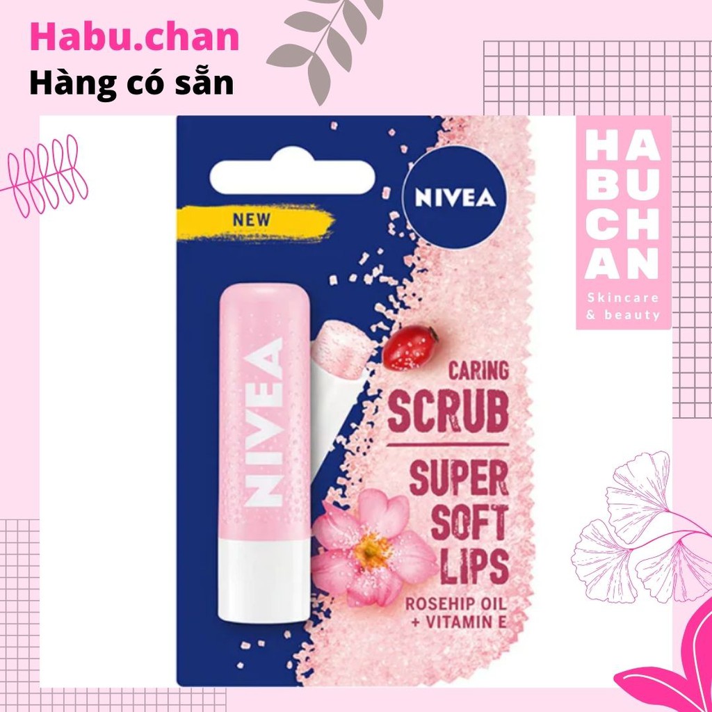 Tẩy tế bào chết và giảm thâm môi NIVEA Caring Scrub Lip Balm Rosehip Oil 5.5ml