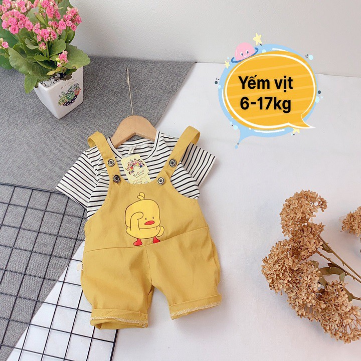 Set yếm kaki hình vịt kèm áo phông cho bé