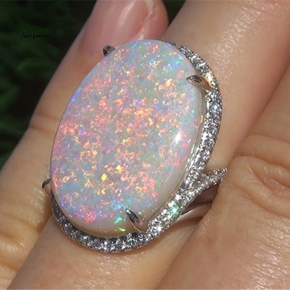 Nhẫn Hợp Kim Đính Đá Opal Nhân Tạo Lấp Lánh Cho Nữ