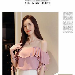 Áo sơ mi hở vai phối lưới