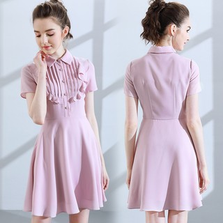 Đầm cổ sơ mi ly và bèo ngực - vbeo204