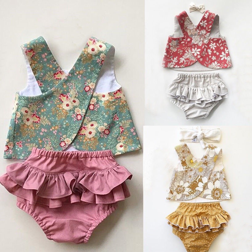 HGL♪Lovely Flower Infant Baby Girls Outfits Clothes Vest Tops T-shirt+Tutu Shorts Pants Set