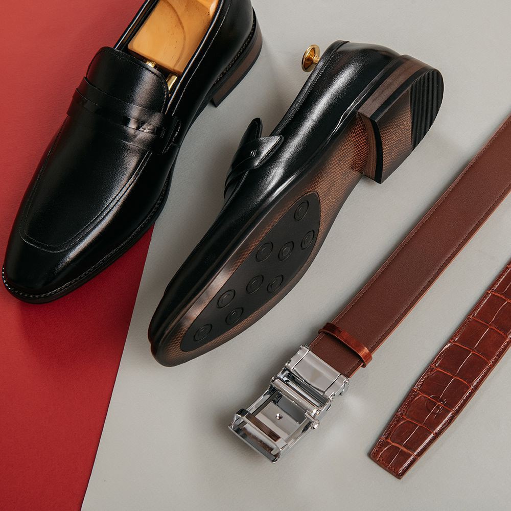 [Giày Mới] Giày Da Nam Penny Loafer Mũi Nhọn Đế Phíp Sang Trọng TonaShoe