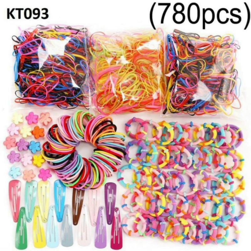 hộp thun 780 chi tiết cho bé, Hộp phụ kiện cột tóc 780 chi tiết gồm kẹp tóc, set thun buộc tóc cho bé