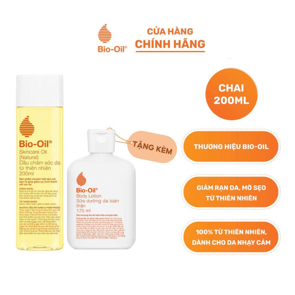 Dầu Chăm Sóc Da Thiên Nhiên Mờ Rạn Da BIO-OIL SKINCARE NATURAL OIL (Chai 200ml) - Tặng  BIO-OIL BODY LOTION (Chai 175ml)