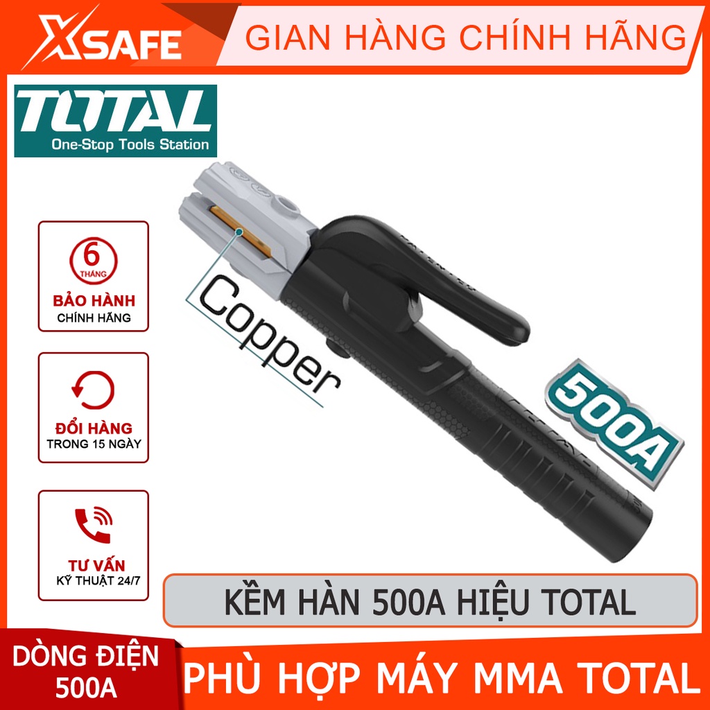 Kìm hàn que TOTAL TWAH5006 Kềm hàn điện Dòng điện định mức 500A, phù hợp sử dụng cho máy hàn MMA của Total