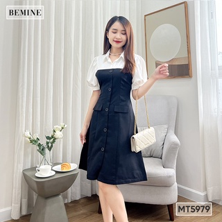 Đầm phối cổ sơ mi túi giả bemine mt5979