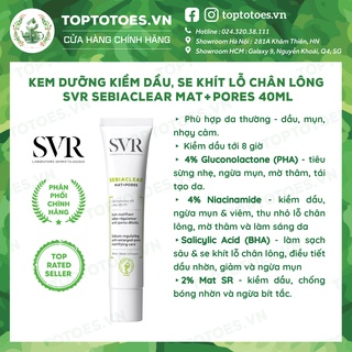 Kem dưỡng kiềm dầu, se khít lỗ chân lông SVR Sebiaclear Mat + Pores 40ml [NHẬP KHẨU CHÍNH HÃNG 100%]