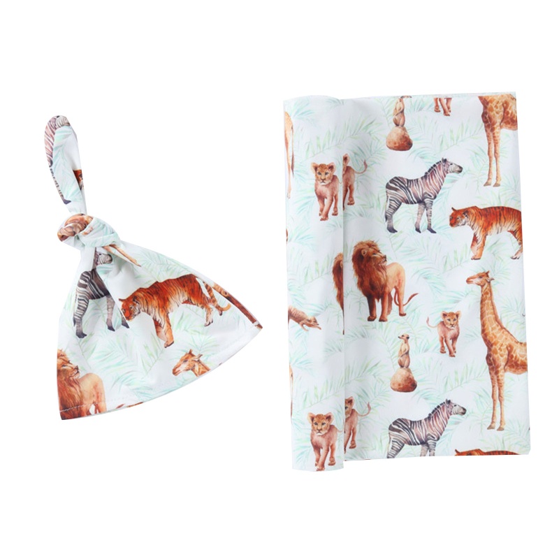 Bộ 2 Món Gồm Túi Ngủ + Chăn + Mũ In Họa Tiết Thắt Nút Cho Bé Sơ Sinh