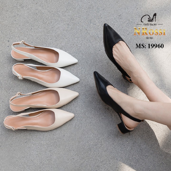 Giày cao gót  thời trang mũi nhọn  hở gót cao 3cm  màu trắng size lớn 40 41 42 43 44