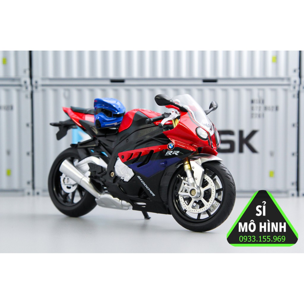 [ Sỉ Mô Hình ] Mô hình xe mô tô BMW S1000RR phiên bản sáng đèn 1:12 Đỏ