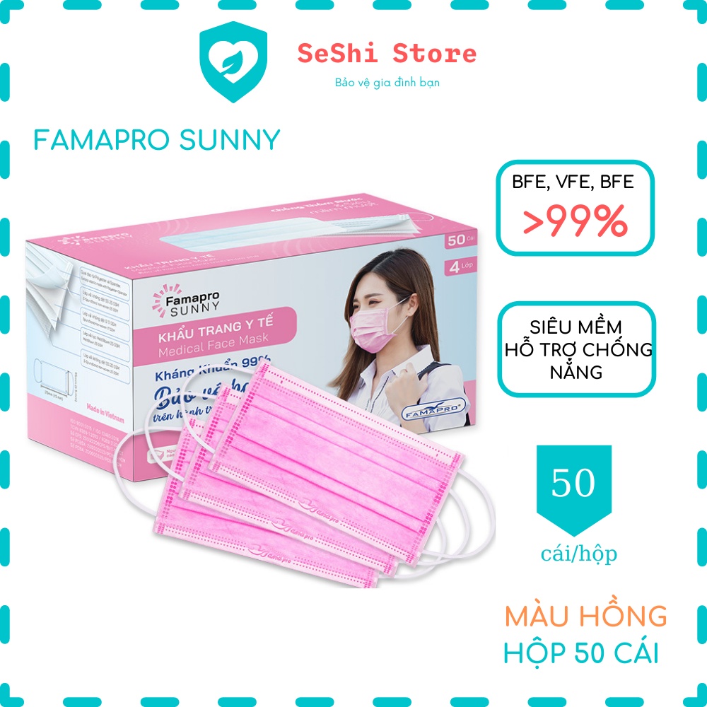 SeShi Store Khẩu trang y tế kháng khuẩn 4 lớp Famapro Sunny (50 cái/ hộp)