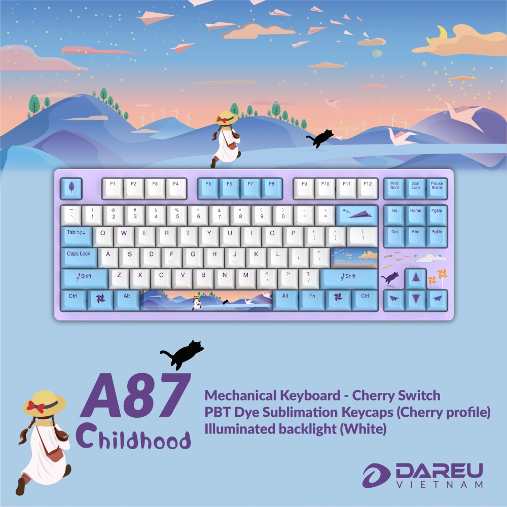 Bàn phím cơ DAREU A87 CHILDHOOD (PBT, CHERRY Brown/ Red switch) - Hàng chính hãng