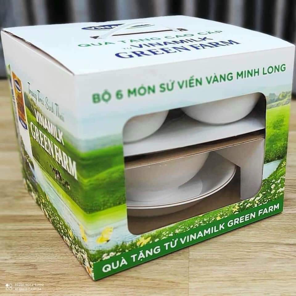 Bộ bát sứ Minh Long 6 món gồm 4 bát cơm + 1 tô 18cm + 1 đĩa 23c viền vàng sang trọng