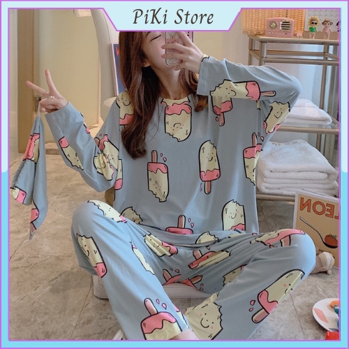 Bộ Đồ Ngủ Nữ Pijama Dài Tay Cổ Tròn Mặc Nhà | BigBuy360 - bigbuy360.vn