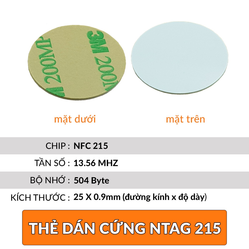 Thẻ NFC Ntag 215 Ntag 216 thẻ tròn mini cứng có miếng dán