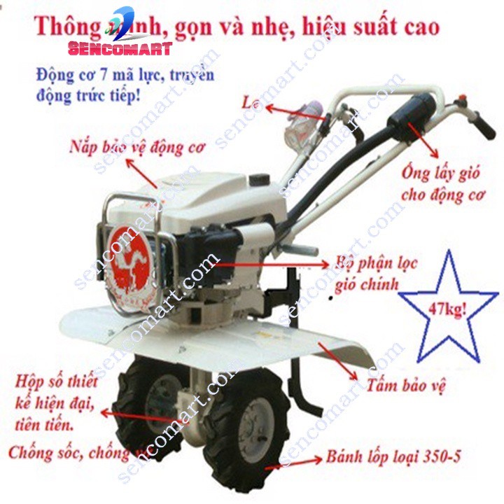 Máy Xới Đất Đa Năng Con Trâu Vàng  1WG4  -  Kiểu Động Cơ: 4 Thì, Một Xi Lanh, Làm Mát Bằng Gió