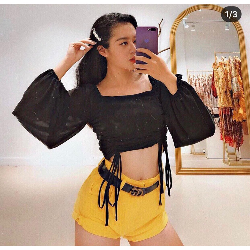 CROPTOP RÚT NHÚN 2 BÊN 🖤 Hình thật shop chụp | BigBuy360 - bigbuy360.vn