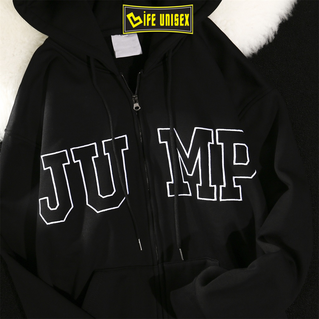 Áo Khoác Hoodie Nỉ JUMP Nam Nữ Ulzzang Unisex Dây Kéo, Áo Khoác Nỉ Form Rộng LIFE UNISEX