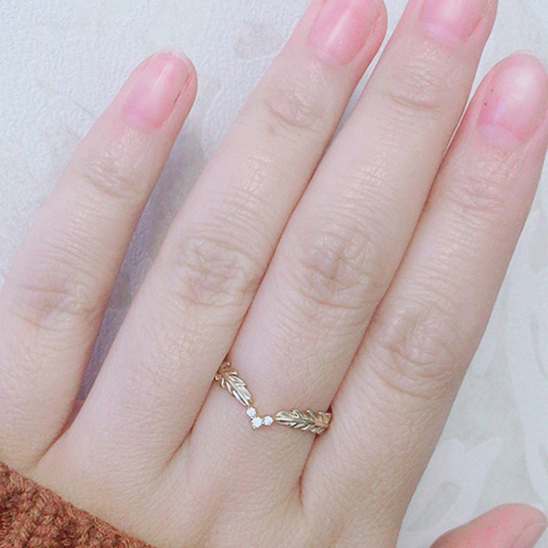 Nhẫn Mạ Vàng 14k Hình Lông Vũ Đính Đá Zircon